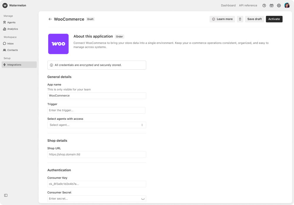 WooCommerce integration WooCommerce integration